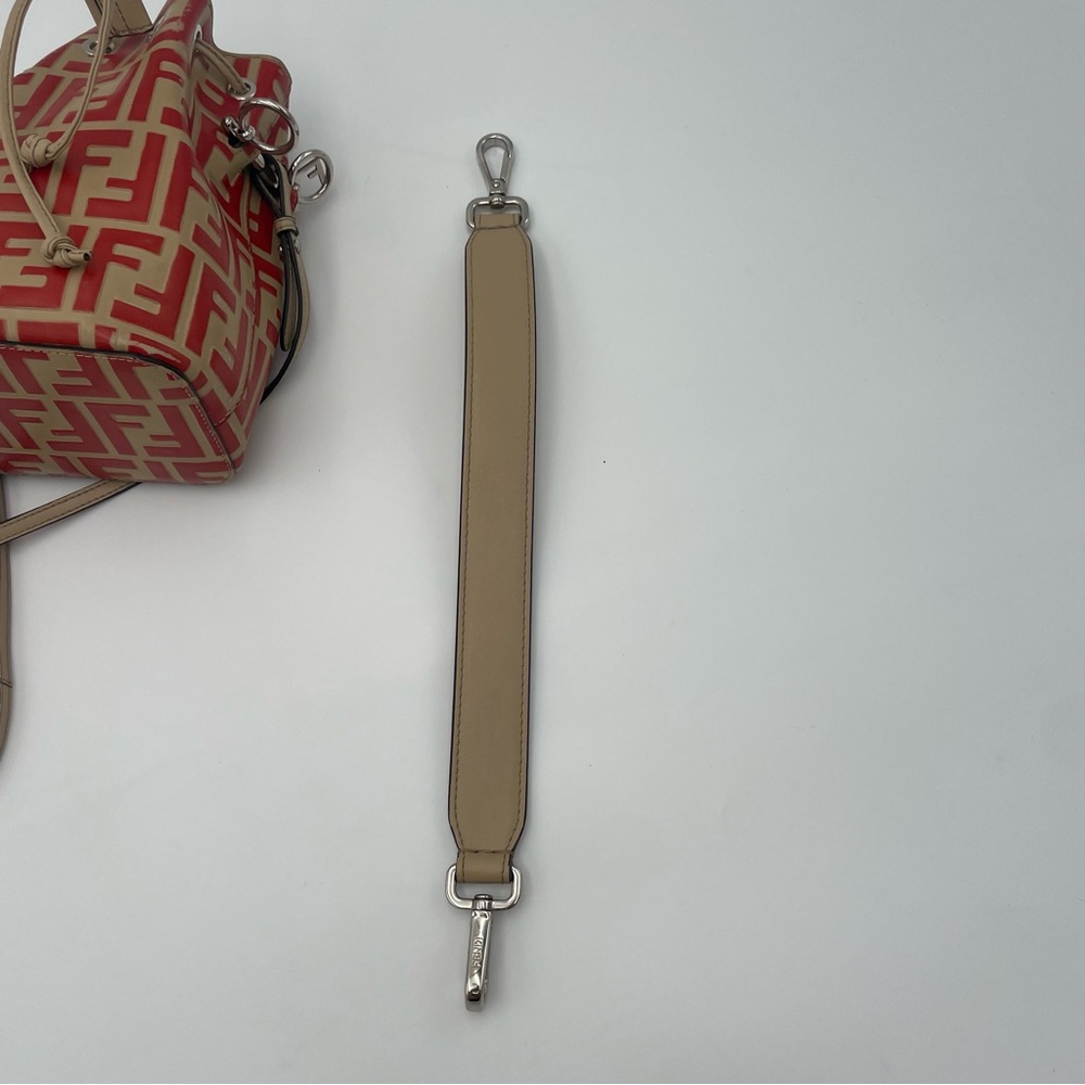 (SOLD) Fendi Monogram Embossed Beige/Red Leather Tresor Drawstring Bucket Bag - Picture 17 of 17